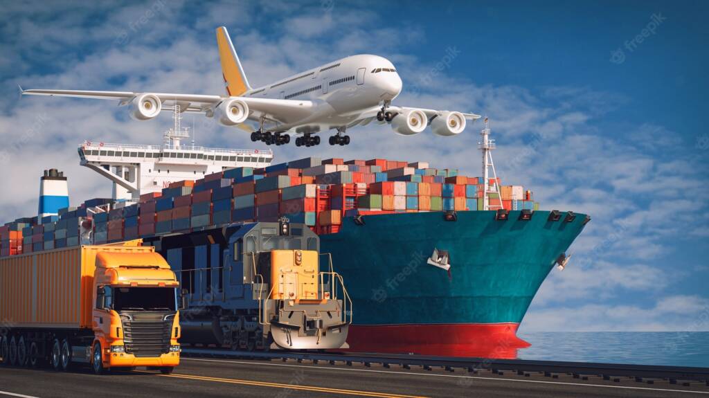 transportation logistics container cargo ship cargo plane 3d rendering illustration 37416 505
